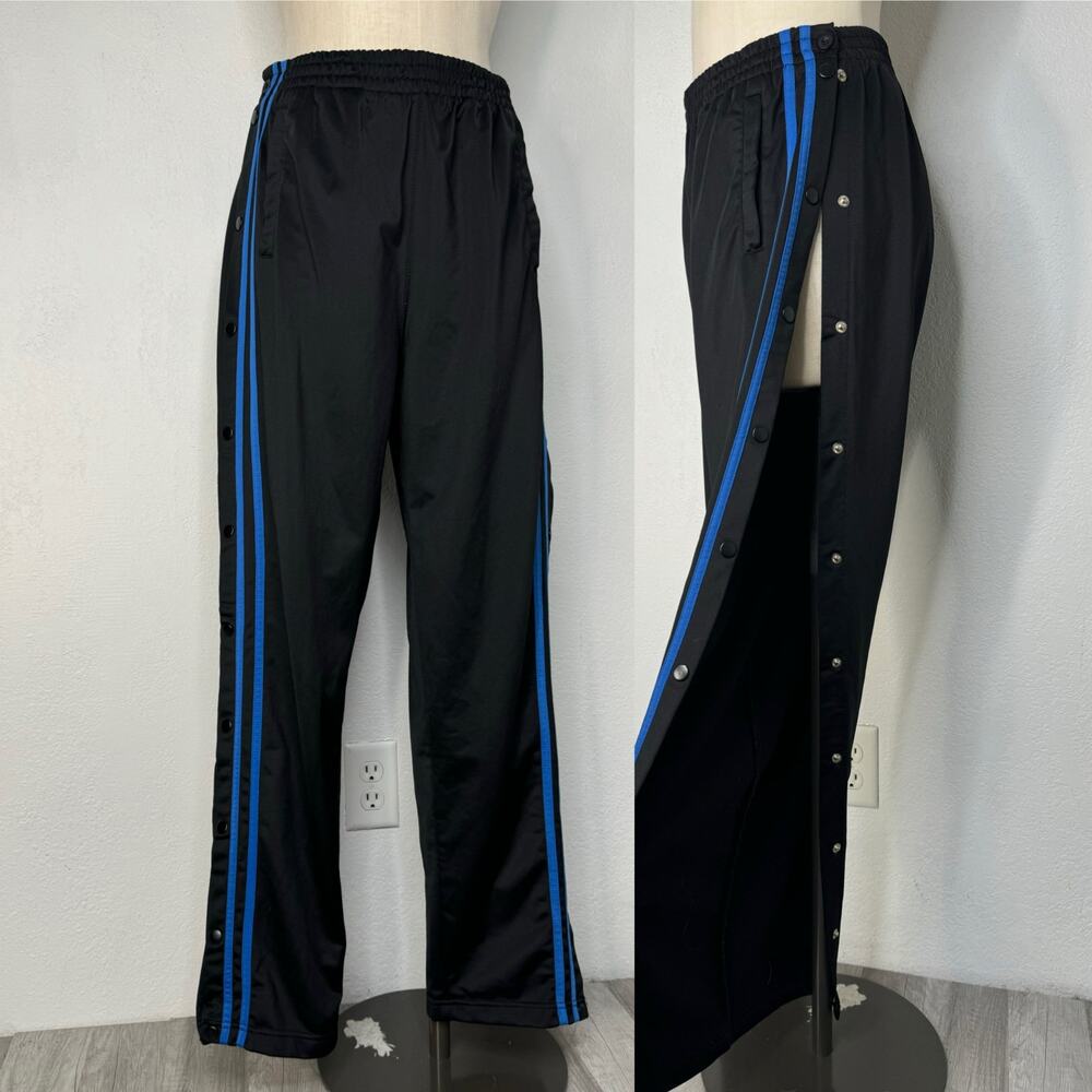 Vintage 90s Y2K Brake Tear Away Track Pants Side Stripe Blue Black Size Large